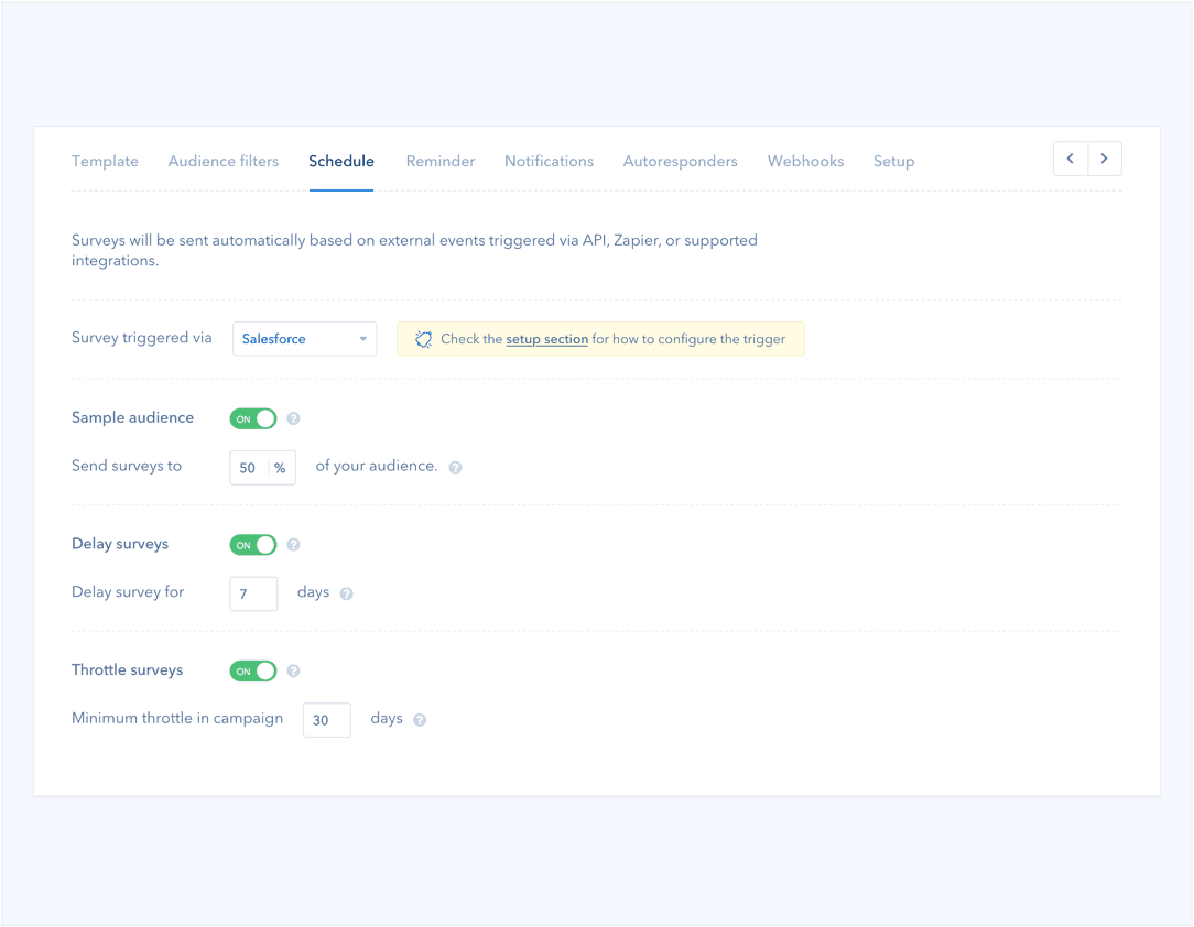 Send customer surveys triggered by Salesforce events