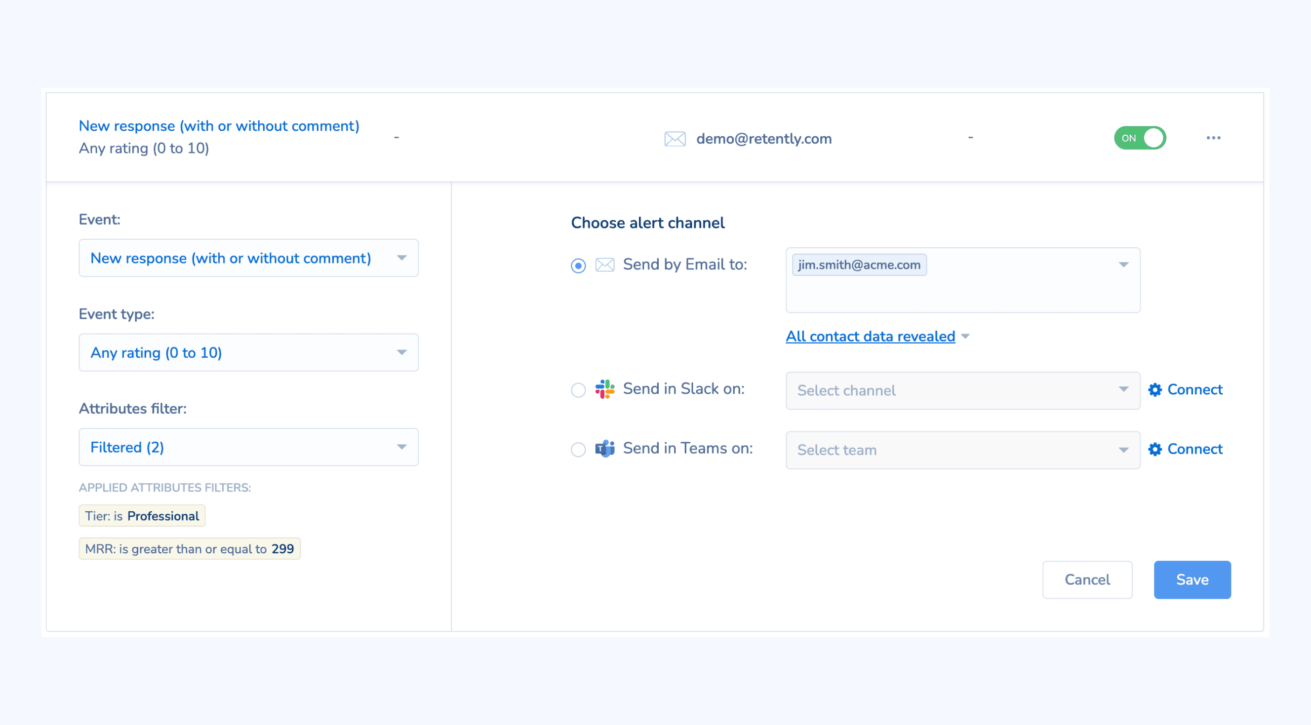 Retently closing the feedback loop dashboard showing real-time alerts