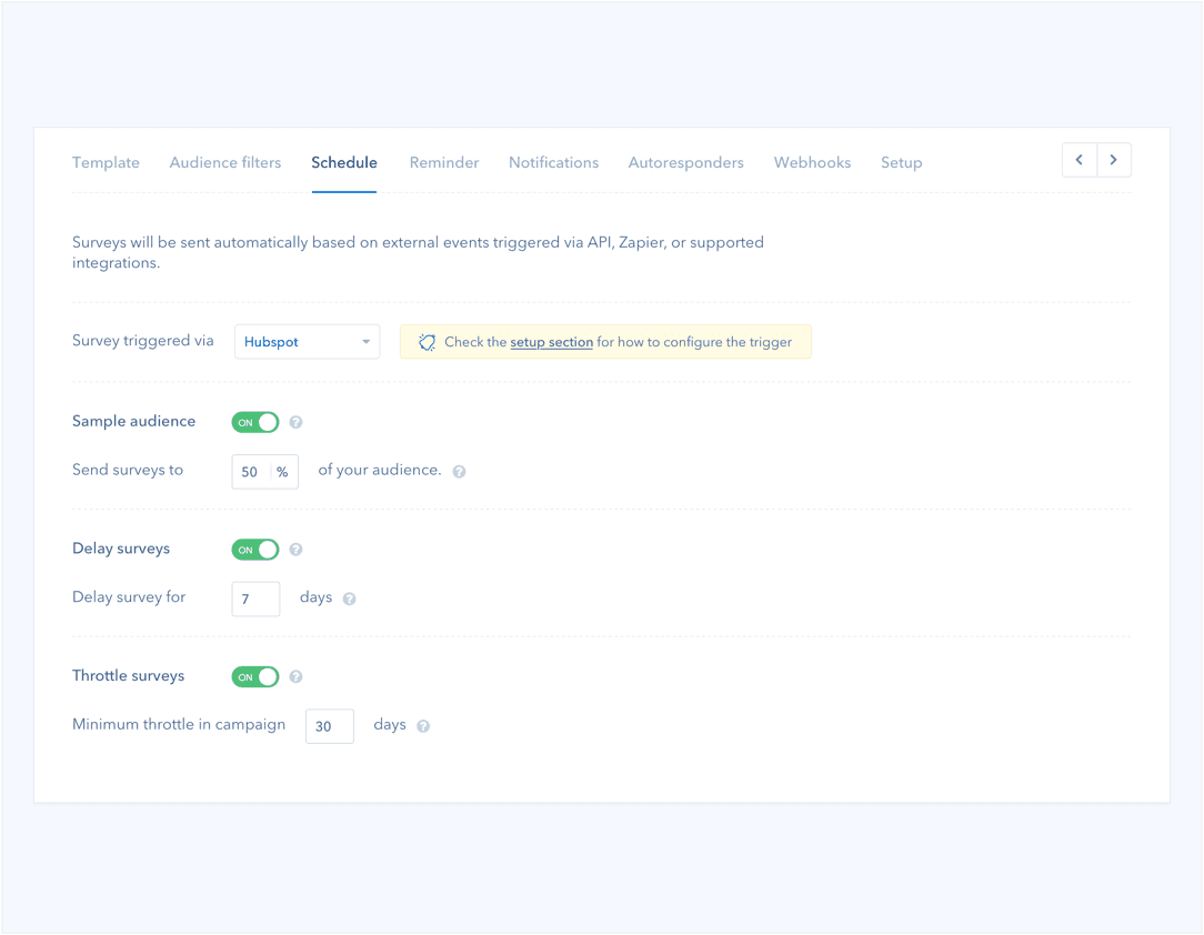 Send surveys triggered by HubSpot workflows
