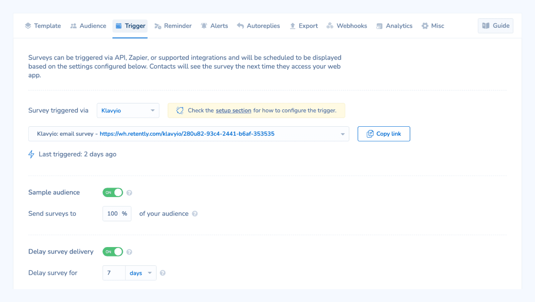 Send surveys triggered by Klaviyo Flows
