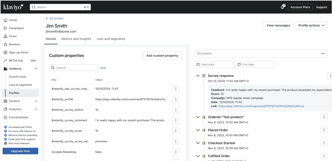 Automatically export survey feedback and ratings to Klaviyo