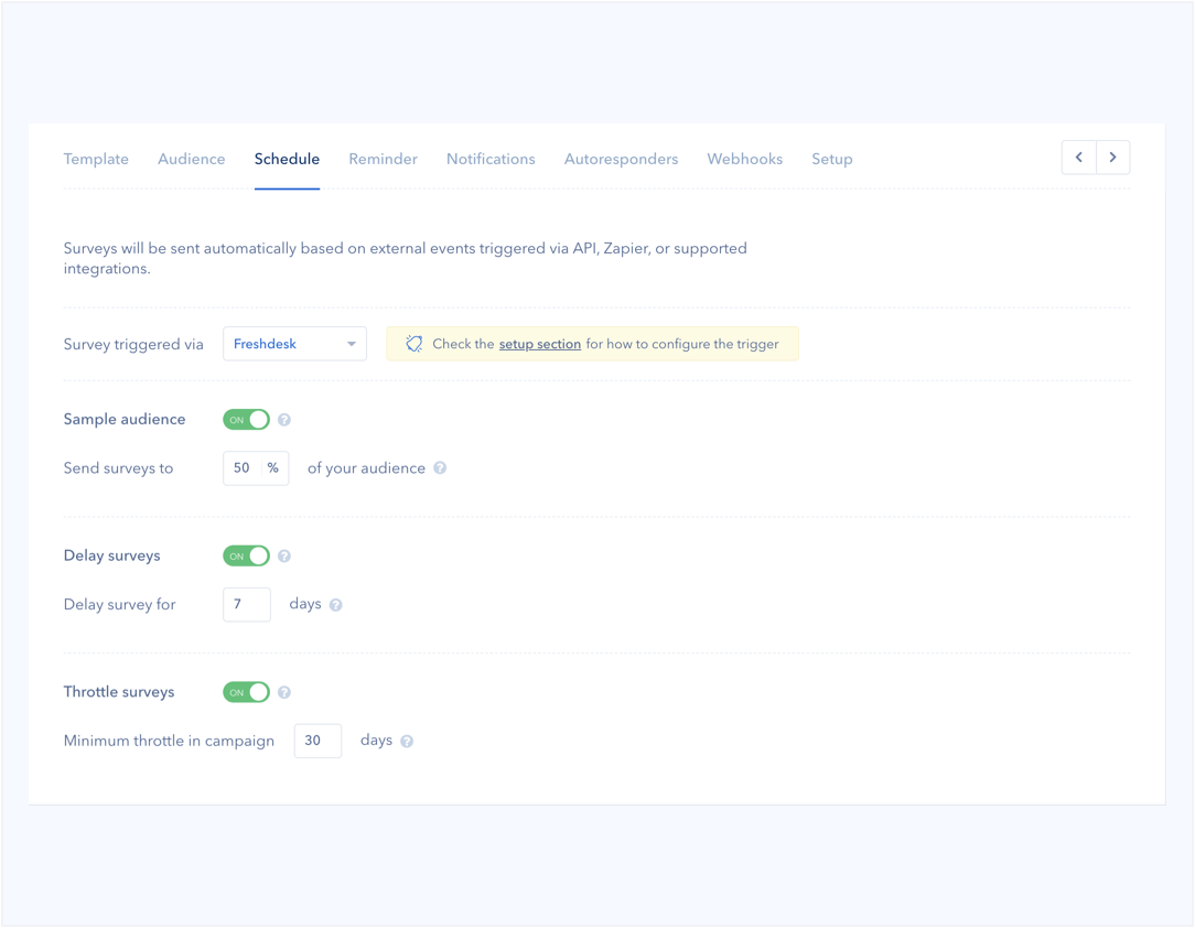 Send surveys triggered by Freshdesk