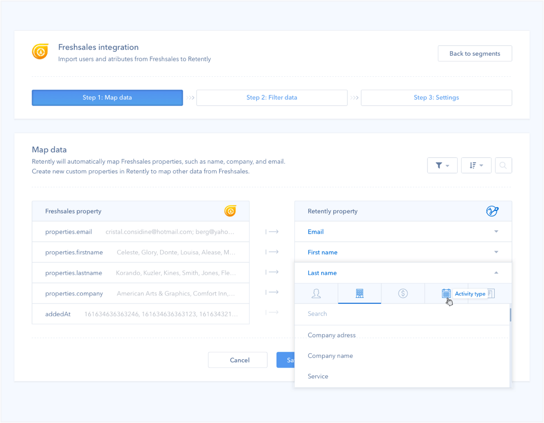 Sync your customers and their properties from Freshsales