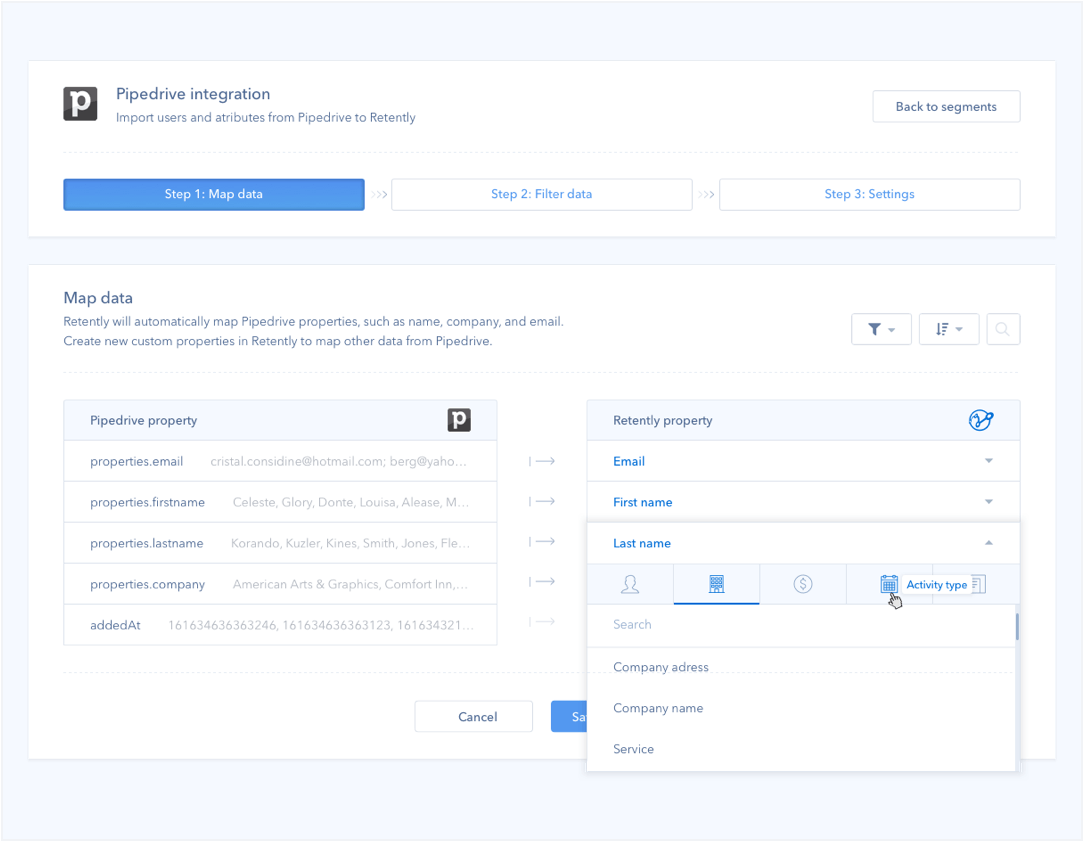 Sync your customers and their properties from Pipedrive