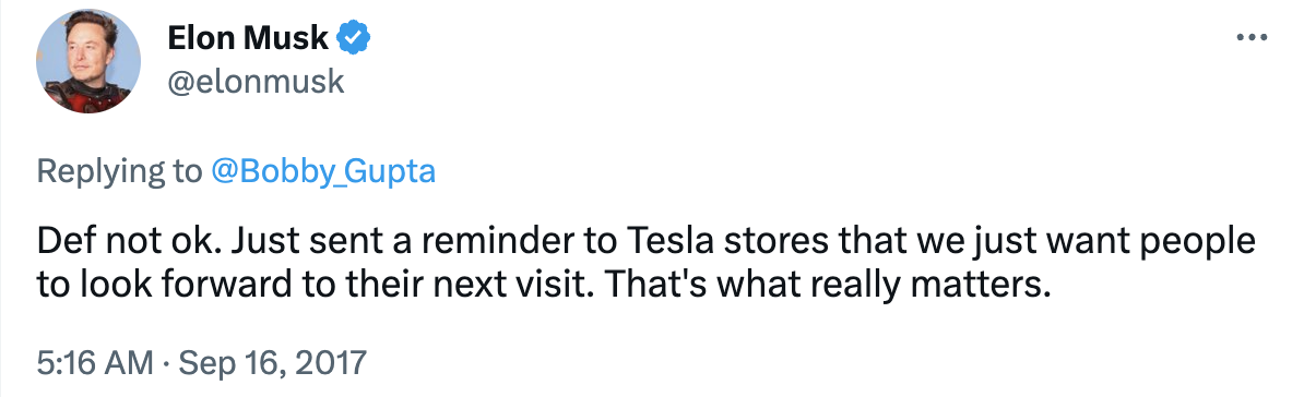 Elon Musk response to customer service complaint
