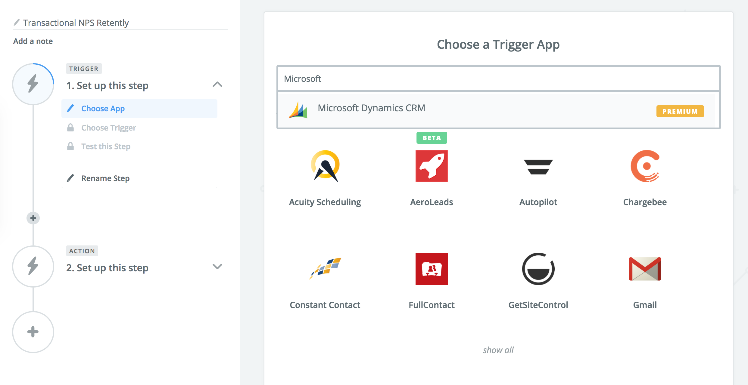 Choose the trigger app in Zapier