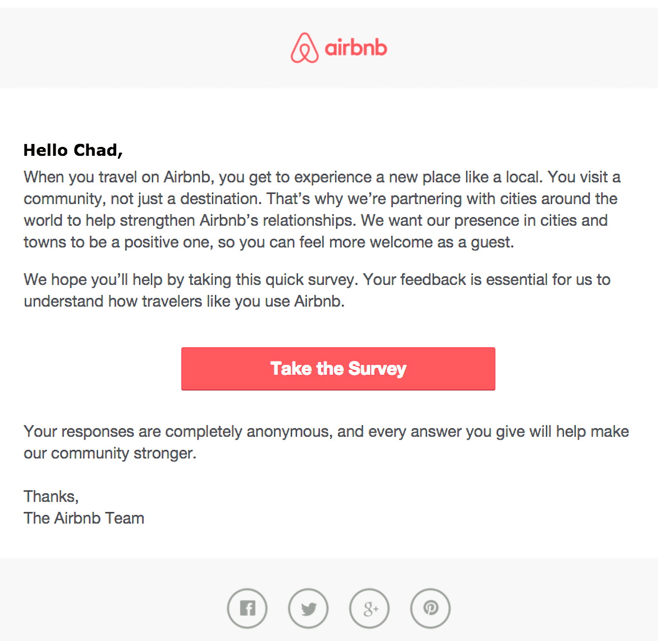 Airbnb Email Survey Example