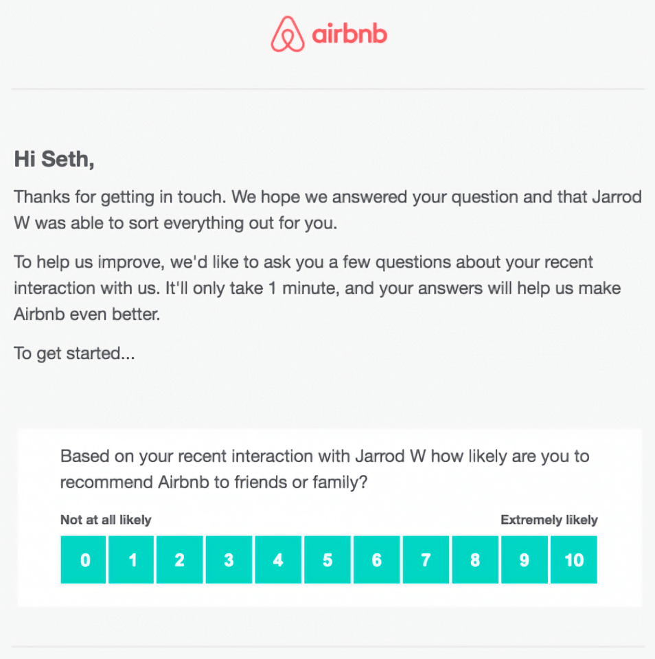 Airbnb post-service NPS survey