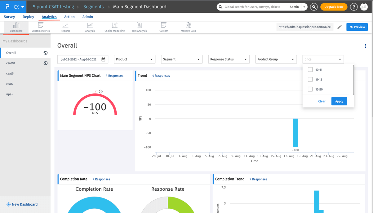 QuestionPro Dashboard