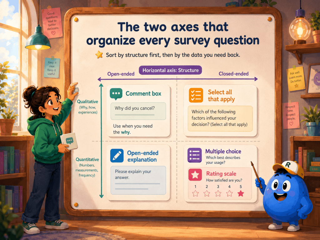 The two axes that organize every survey question