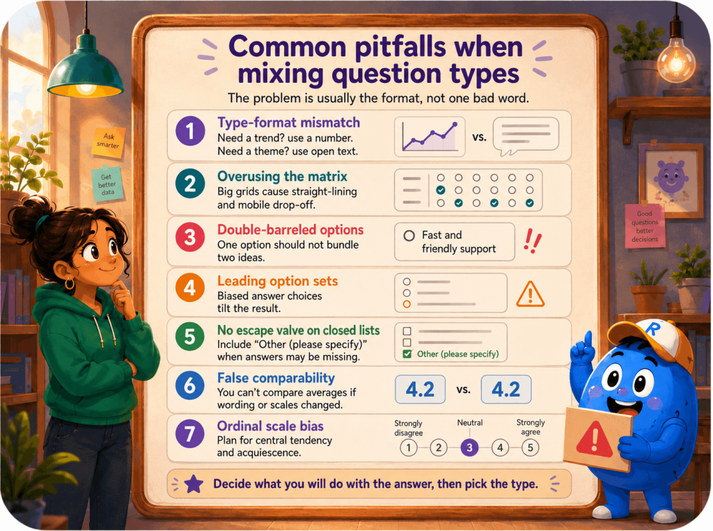 Common pitfalls when mixing question types